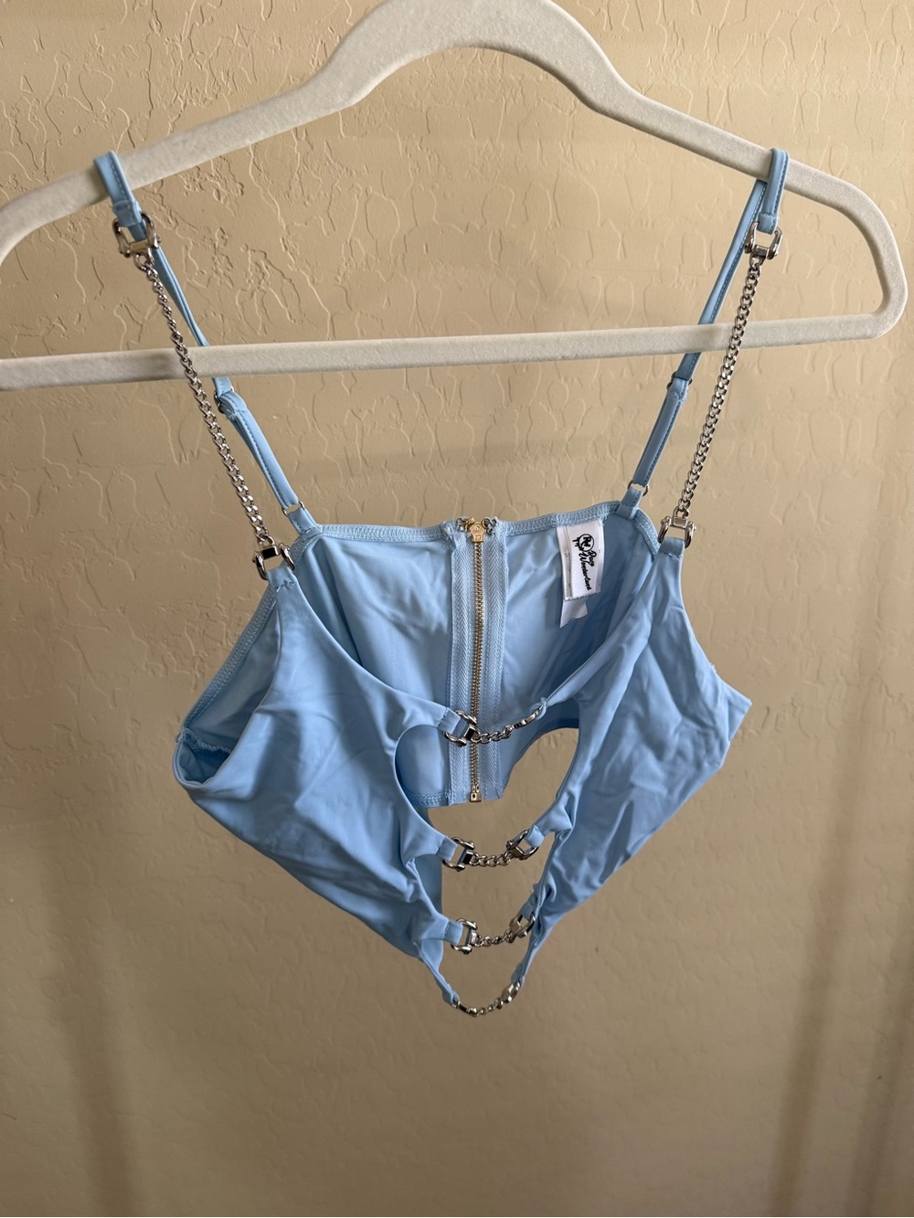 Sky Blue Chain-Detail Cutout Bralette